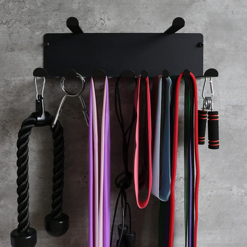 Wall Mount Resistance Bands Rack for Home Gym Equipment Storage, Jump Ropes, Yoga Mat, Foam Roller, Chains, 16.5", Black