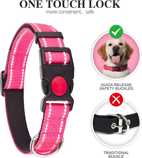 2 Pack Reflective Dog Collar for Small Dogs, Nylon Durable Soft Padded Neoprene Collars for Medium Puppy Extra Large