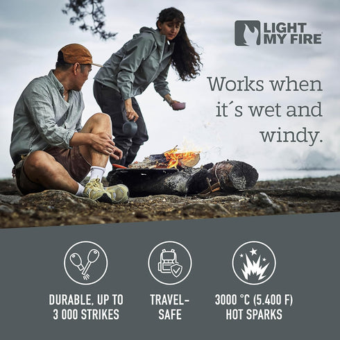 Light My Fire Flint Fire Starter Ferro Rod, 2-in-1 Survival Tool for Campfires, 3,000 Strikes