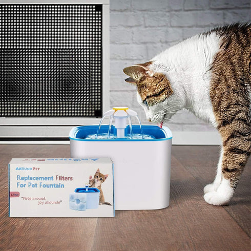 Cat Fountain Filter Replacement Set, 20 Pcs, Compatible with Vekenn 84oz/2.5L Square Fountain, 12 Filter, 6 Sponge
