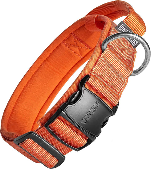 Tough Tactical Dog Collar with Handle, Military Adjustable Collar for Training (Medium, Orange)