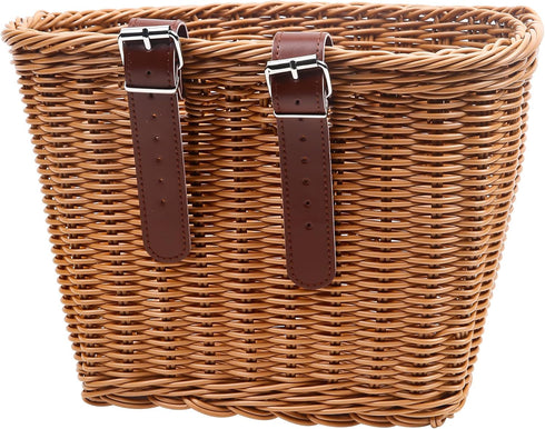 Woven Plastic Bike Baskets, Front D-Shaped Bicycle Basket with 2 Adjustable Leather Straps
