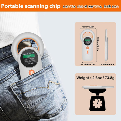 symcode (2.4GHz 1.44 ISO11784 ISO11785 Pet Microchip Scanner Rechargeable RFID EMID Micro Chip Reader Scanner