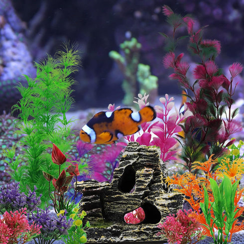 25pcs Aquarium Decorations Plants with Rockery View, Fish Tank Accessories and Rock Cave Hideout Ornaments