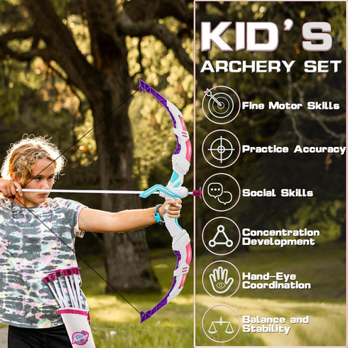 Set 2 Pack Set 20 5 6 7 8 9 10 11 12 4-8 8-12 Bow and Arrow Girl Toys: LED Light Up Archery with Suction Cup Arrows