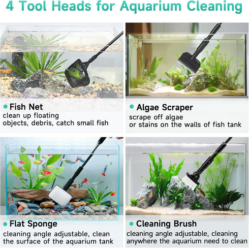 hygger 4 in 1 Small Aquarium Cleaning Tools Kit, Fish Tank Cleaner with Handle, Net, Algae Scraper