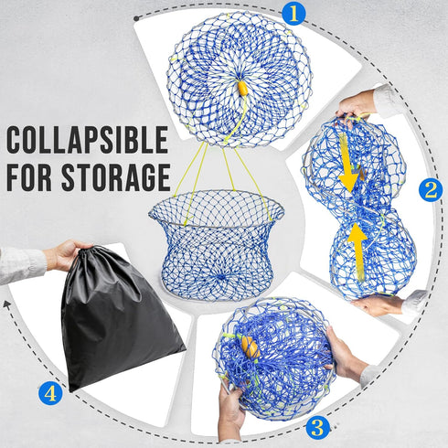 Synceduo 50ft Crab Ring Trap Collapsible Fishing Hoop Net Pots for Crabbing Bait Traps for Blue Crabs Dungeness