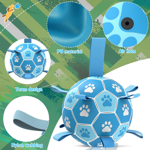 QDAN Premium Dog Toy Balls, 6 Inch Soccer Ball with Straps, Outdoor Pet Training Toys for Medium Large Dogs