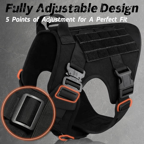 rabbitgoo Tactical Dog Harness for Large Dogs - Heavy Duty No-Pull Service Vest, Adjustable Military Harness for