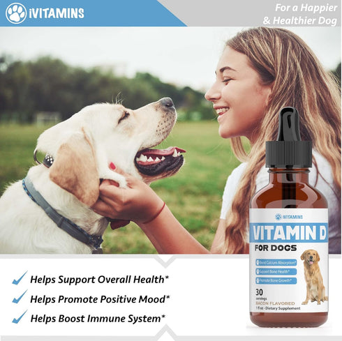 Vitamin D for Dogs, Supports Strong Bones, Dog Vitamins and Supplements, 1 fl oz