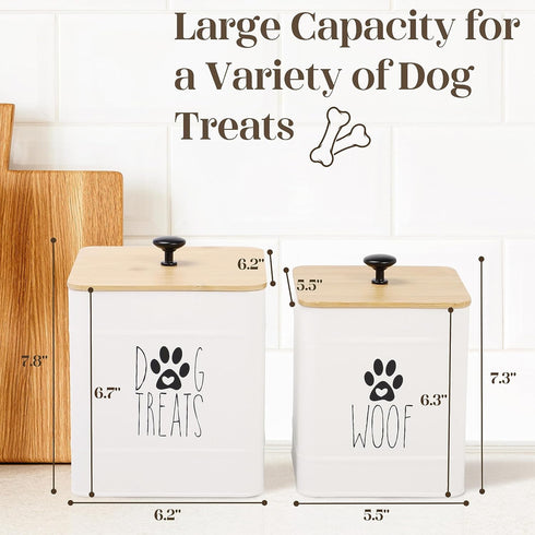 PERFNIQUE Dog Treat Container, Set of 2 Airtight Dog Treat Jars for Kitchen Counter, Pet Storage Canister