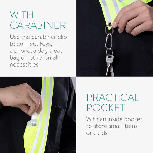 Navaris Reflective Sash - Walking, Cycling, Running Gear with Pocket and Carabiner Clip for Men and Women