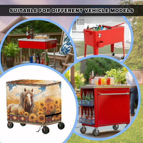 Xumfabuy 80-100 Horse Print Patio Cooler Cover, Outdoor Bar Cart Cover for Quart Rolling Ice Chest Cooler, Cart Covers