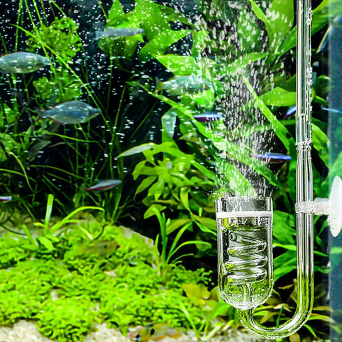 CO2 Diffuser Aquarium Glass Spiral Atomizer, Bubble Counter with Suction Cup for Planted Fish Tank