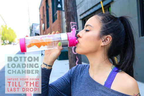 NEW AquaFrut Bottom Loading Fruit Infuser Water Bottle - BPA Free Tritan Plastic, Leak Proof, 24 OZ, Infusion Recipe