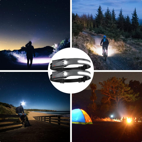 Rechargeable Headlamp 6 PCS - 230° Beam Headlamp for Adults with 6 Modes, Motion Sensor, Lightweight Flashlight for