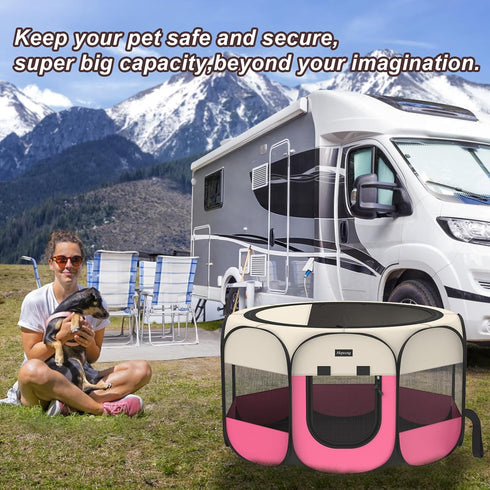 8-Panel Portable Pet Puppy Dog Cat Playpen, Indoor/Outdoor Puppy Pen with Shade Cover & Travel Bag - Waterproof Dog Cat