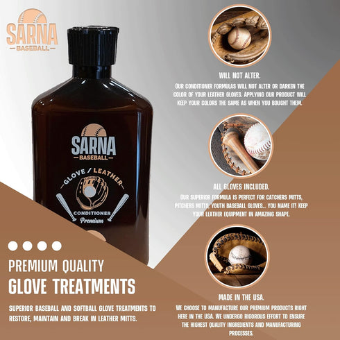 Glove Leather Conditioner - Use on Baseball Gloves, Softball Gloves, Accessories, (8.0 oz) - Made in USA