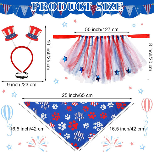 6 Pieces 4th of July Dog Costume Accessories Includes 4th of July Dog Bandanas Puppy Tulle Tutu and Dog Patriotic Headbands for Dogs Independence Day Fourth 4th of July Apparel Accessories