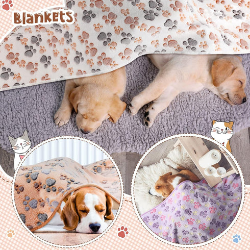 4 Pcs Pet Blanket, Paw Print Fleece Blanket for Small Medium Pets, XX-Large (51 x 63 Inch)