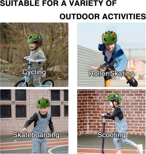 Toddler Helmet Kids Bike Helmet - 3D Dinosaur Design Protective Gear Set for Kids Age 3-8, Safety Certified.