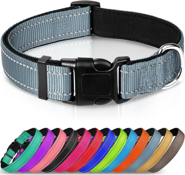 Joytale Reflective Dog Collar, Soft Neoprene Padded Breathable Nylon for Large Dogs (Gray, L)
