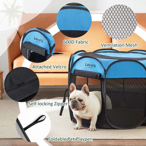 Love's Cabin Pet Puppy Dog Playpen, Medium Dog Tent Crates Cage, Portable Indoor/Outdoor Playpen with Removable Zipper