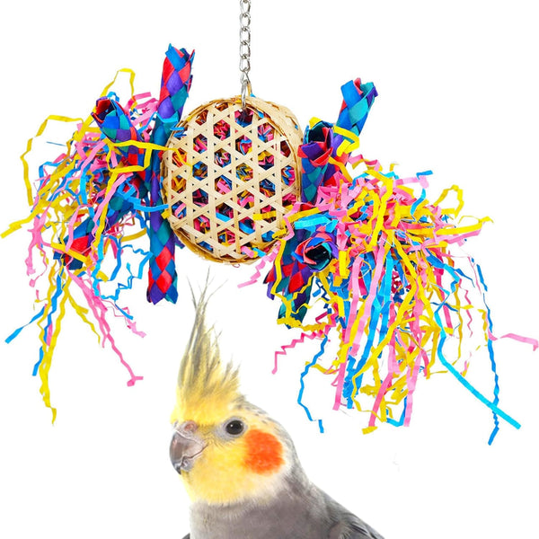 Bonka Bird Toys 1721 Round Basket Bamboo Paper Crinkle Beak Feet Hanging Forage Stuffed for Parrots