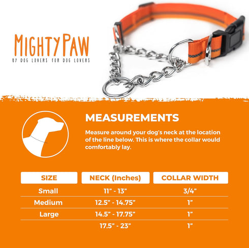 Mighty Paw Martingale Dog Collar 2.0 - Trainer Approved Limited Slip Collar with Heavy Duty Buckle, Large, Orange
