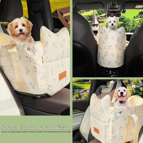 15 lbs) Center Console Small Dog Car Seat Portable Puppy Booster Armrest Carseat, Anti-Collapse Comfort Car Travel