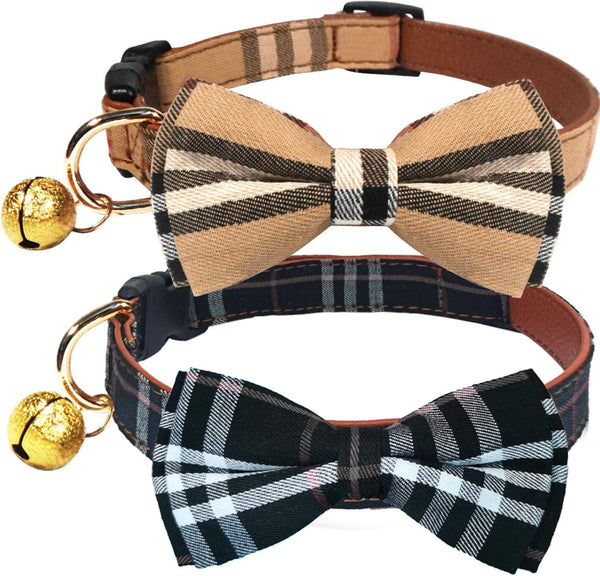 KUDES 2 Pack Dog Collars with Bow Tie and Bells, Adjustable Cute Bow Ties Collar for Small/Medium/Large Pets