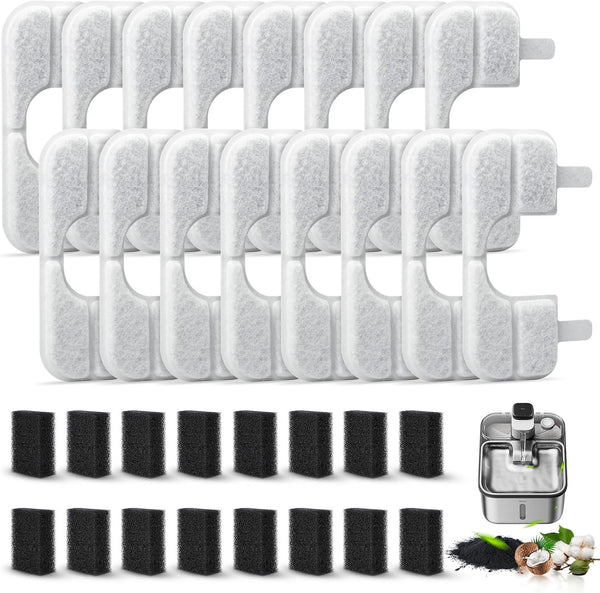 16 Pack Replacement Filters & 16 Pump Filter Sponges for Qinliy Q108