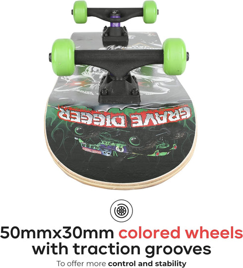 Monster Jam 31 Inch Skateboard, 7-Ply Maple Desk Skate Board for Cruising, Carving, Tricks, and Downhill