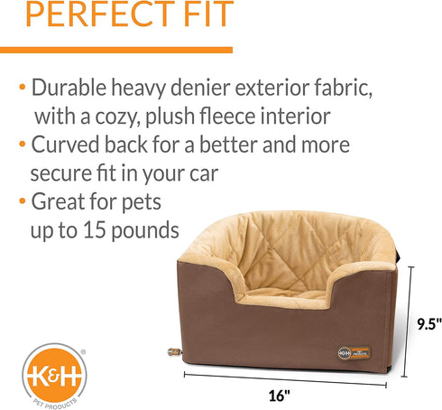 K&H Pet Products Hanging Bucket Booster Pet Seat, Elevated Dog Booster Car Seat for Petite and Toy Breeds, Tan