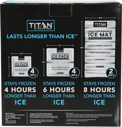 Titan by Arctic Zone Pack 10-Piece Set Frozen 8 High Performance Ice Combo, with Deep Freeze Gel, Multiple Sizes, Stays