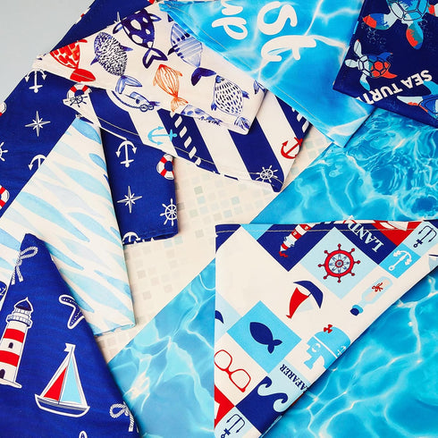Xuniea 8 Pcs Nautical Dog Bandana - Summer Puppy Bandanas, Adjustable Washable Pet Bibs for Birthday Party Gifts