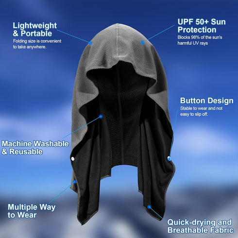 Sukeen Grey Cooling Hoodie Towel - Quick Drying Absorbent Neck and Face Wrap for Sports