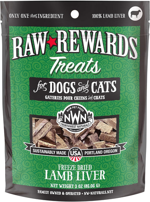 Northwest Naturals Raw Rewards Freeze-Dried Lamb Liver Treats for Dogs and Cats, 3 Oz