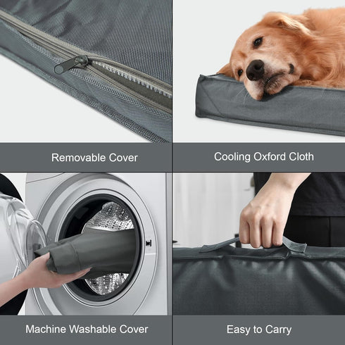 Orthopedic Dog Bed for Large Dogs, Washable Dog Crate Bed with Egg Crate Foam and Removable Oxford Cooling Cover, Grey