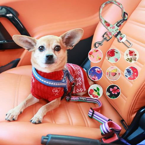 Blueberry Pet Spring Scent Inspired Floral Rose Adjustable Dog Seat Belt Tether, Durable Safety for Dogs Cats