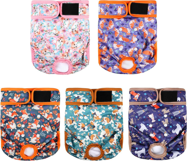 Washable Female Dog Diapers 5 Pack,Reusable Diaper for Doggie,Highly Absorbent Dog Diaper,Adjustable