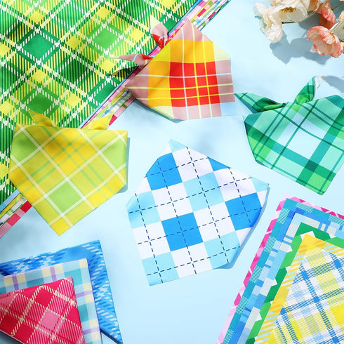 Geyoga 60 Summer Pcs Plaid Dog Bandanas Bulk Hawaiian Pet Scarf Bibs Adjustable Washable Kerchief Seasonal Pet Grooming
