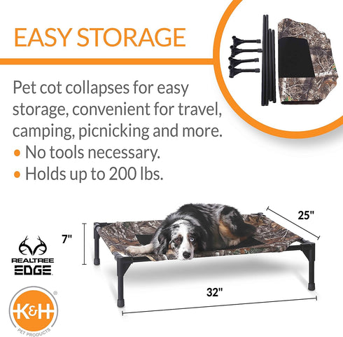 K&H Pet Products Cooling Elevated Dog Bed - Outdoor Raised Dog Bed with Washable Breathable Mesh, Medium Realtree Edge