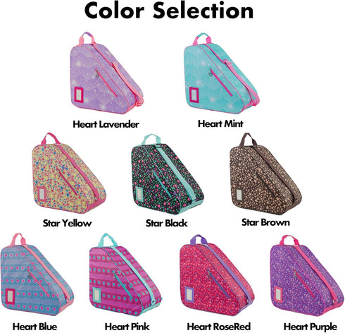 Skate Bags with Lovely Heart and Star Patterns for Roller Skates, Ice Skates, Quad Skates, Inline Skates, Figure