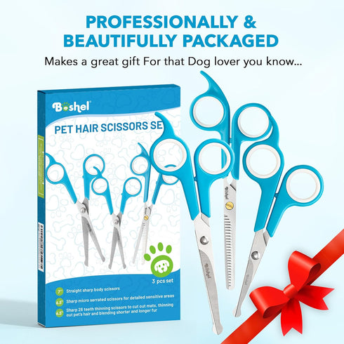 3 7" Trimming, 6" BOSHEL Pc Dog Grooming Scissors Kit - Scissor For Body Hair Small Micro-serrated Scissor For Face