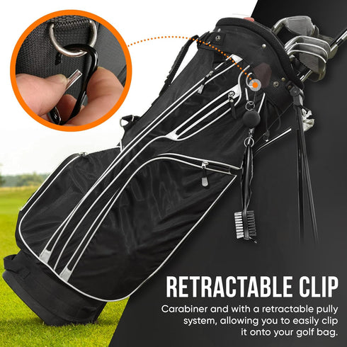 Golf Club Cleaning Brush with Groove Cleaner, Ergonomic Design, Retractable Clip, Extends 2 ft, Black