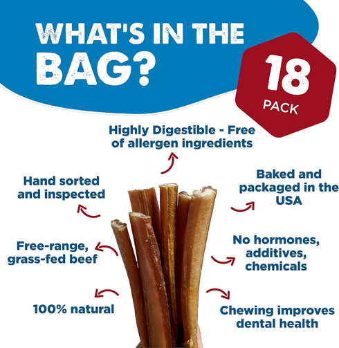 Best Bully Sticks 6 Inch All-Natural USA-Baked Bully Sticks for Dogs, 18 Pack, 100% Grass-Fed Beef