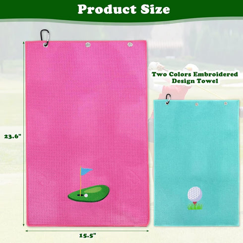 Set of 2 Vansolinne Golf Gifts for Women Microfiber Waffle Pattern Golf Towels with Clips - Pink Blue