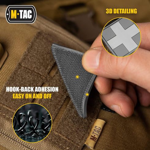 M-Tac Medical Cross PVC Patch - Morale Badge for Med Tactical Military Gear with Hook Fastener (Gray)