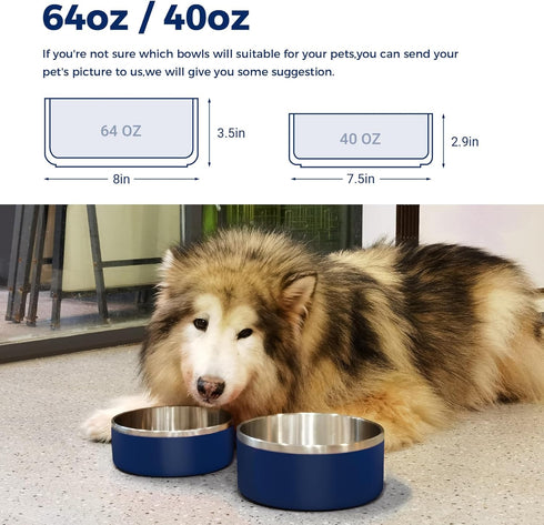 LIHONG Dog Bowls, Stainless Steel Non-Slip Dog Bowls for Small Medium Dogs, Insulated Pet Bowl for Food and Water